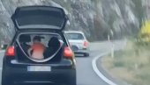 JEZIV SNIMAK IZ CRNE GORE: Dok auto ide 90 kilometara na čas dete se vozi u otvorenom gepeku (VIDEO)