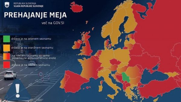 У ЦЕЛОЈ ЕВРОПИ САМО СРБИЈА ЗЕЛЕНА: У Словенију без карантина могу грађани само ове 4 земље- међу њима смо и ми