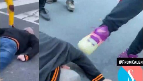 (UZNEMIRUJUĆI VIDEO) BAJDENOVE PRISTALICE TUKLE ČOVEKA U NESVESTI: Udarile Trampovog demonstranta sa leđa, ukrali mu i telefon