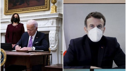 БАЈДЕН И МАКРОН ИМАЈУ ИСТЕ СТАВОВЕ: Председници Француске и САД разговарали први пут