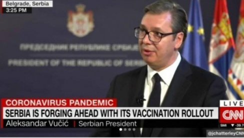 PREDSEDNIK VUČIĆ DAO INTERVJU ZA SI-EN-EN: Američka televizija hvali proces vakcinacije u Srbiji