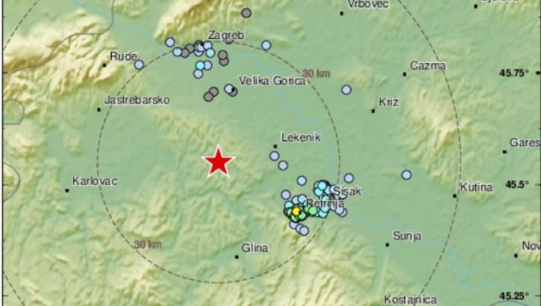 ТРЕСЛО СЕ ТЛО У ХРВАТСКОЈ: Епицентар земљотреса у близини Загреба