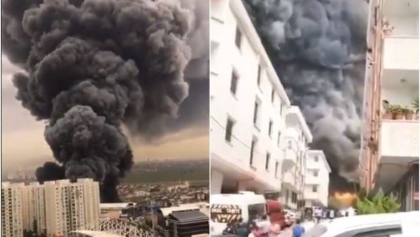 ЈЕЗИВИ СНИМЦИ ИЗ ТУРСКЕ: Црни дим се надвио над Истанбулом - гори огромно складиште логистичке компаније (ВИДЕО)