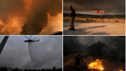 ПЛАМЕН ЈЕ ОГРОМАН: Пожар код Атине не јењава - угрожене куће и становништво (ФОТО)