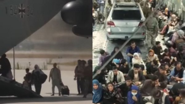 БИЗАРНА СЛИКА ИЗ КАБУЛА: Хиљаде очајника чека да одлети из земље, а неко је успео да у авион укрца и аутомобил (ВИДЕО)