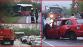 AUTOMOBIL SMRSKAN, TELO VOZAČA JOŠ UVEK U NJEMU: Stravične slike teške saobraćajne nesreće kod Ritopeka (FOTO)