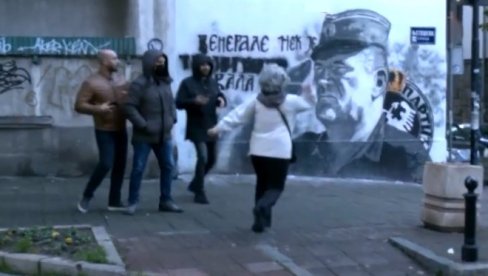 DIVLJAŠTVO U CENTRU BEOGRADA: Dve žene gađale mural generala Mladića