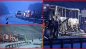 PRVE FOTOGRAFIJE I SNIMCI SA MESTA NESREĆE: Autobus iz Severne Makedonije potpuno izgoreo, ostala samo olupina na putu (FOTO/VIDEO)