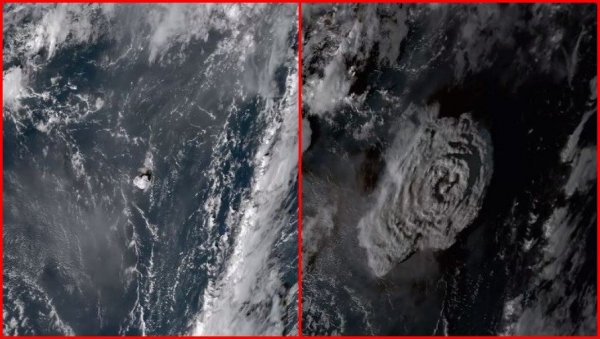 ОГРОМНА ЕРУПЦИЈА ВУЛКАНА НА ПАЦИФИКУ: Проглашена опасност од цунамија, драматични сателитски снимак (ВИДЕО)