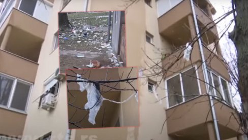 KOMŠINICA BACA SMEĆE, ŠPRICEVE, NOŽEVE: Sve kroz prozor - sramni prizori ispred zgrade u Beogradu