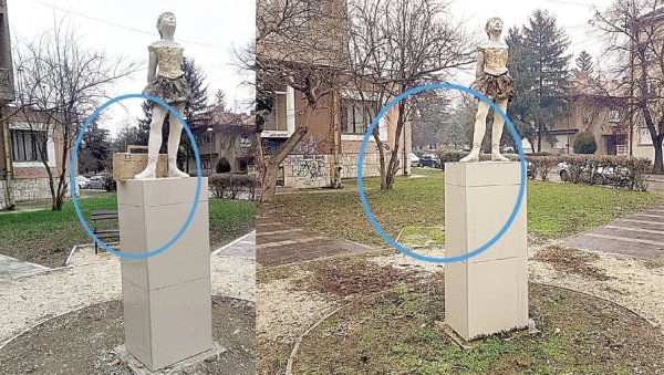 ПЛЕСАЧИЦА ОСТАЛА БЕЗ КАСЕТОФОНА: Вандали оскрнавили скулптуру у Јагодини