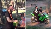 KOBASICE OKO VRATA, PA VOŽNJA MOTOROM: Darko Lazić i njegova verenica Barbara roštiljali na Avali (VIDEO)
