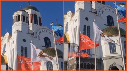 CRKVA U JEKATERINBURGU MIRI SOVJETSKU I CARSKU RUSIJU:  Na mestu gde su ubijeni Romanovi vijori se zastava sa amblemom Z (VIDEO)