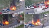 GUST, CRNI DIM KULJA DORĆOLOM: Zapalio se džip na parkingu, vatrogasci gase požar (VIDEO)