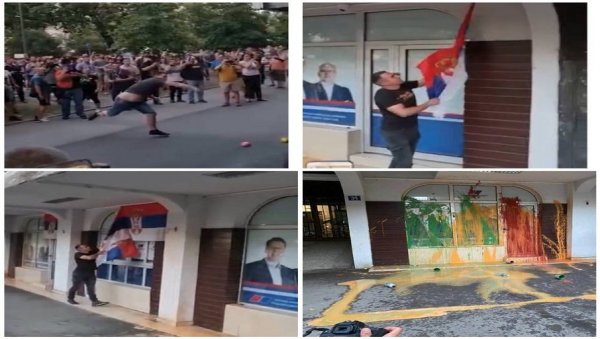 ВАНДАЛИЗАМ У НОВОМ САДУ: Демонстранти уништили српску заставу и просторије СНС (ВИДЕО)