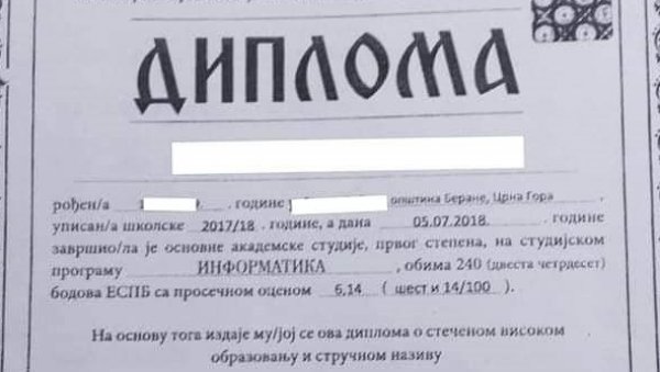 ЗА ЛАЖНЕ ДИПЛОМЕ СПРЕМНО 300 ТУЖБИ: У црногорском јавном сектору око 35.000 радника са фалсификованим исправама о стеченом знању