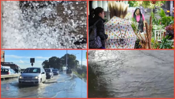 КОД ЈАГОДИНЕ ПАО ГРАД ВЕЛИЧИНЕ ЈАБУКЕ:  Невреме протутњало Србијом - У Вршцу поплављене улице, у Сечњу се забелело (ФОТО/ВИДЕО)