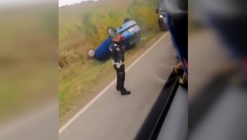 NESREĆA NA AUTO-PUTU KOD DESPOTOVCA: Prevrnuo se auto, policija na terenu (VIDEO)