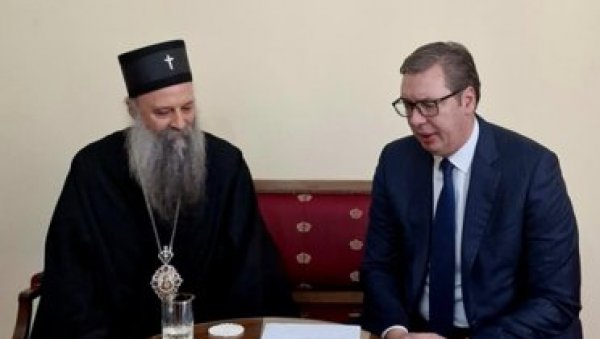 САСТАНАК У ПАТРИЈАРШИЈИ: Председник Вучић разговара са патријархом Порфиријем