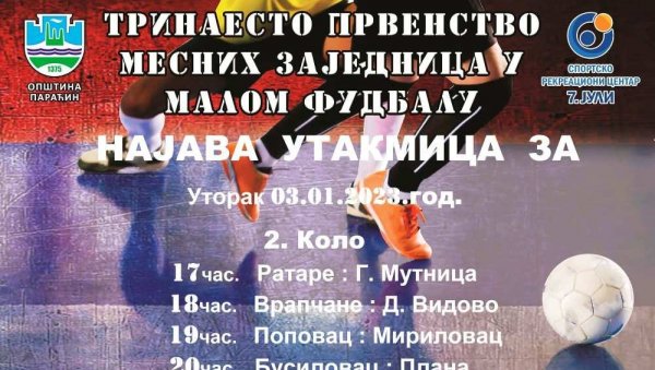 ОД ДАНАС У СПОРТСКОМ ЦЕНТРУ ПАРАЋИН: Наставља се првенство месних заједница у малом фудбалу