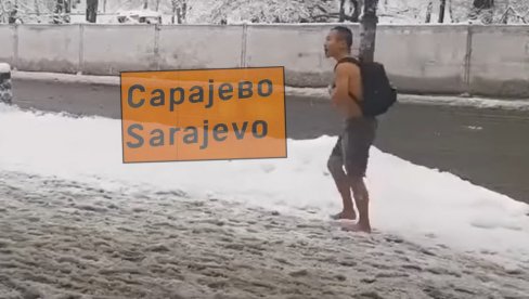 NIJE MU HLADNO?! Sarajlije u čudu - polugo je šetao po snegu kroz ceo grad (VIDEO)