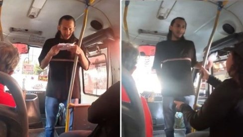 URNEBESAN SNIMAK PLJAČKE U AUTOBUSU: Lopov čitao govor sa papira, putnici mu se smejali u lice (VIDEO)