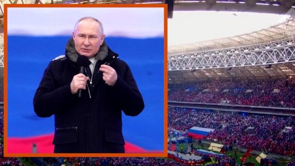 НЕВЕРОВАТНА СЦЕНА У МОСКВИ: Путин на препуном стадиону Лужњики - Када смо заједно, нико нам не може ништа (ВИДЕО)