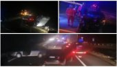 OLUPINE RASUTE PO PUTU, IMA PREVRNUTIH VOZILA: Prvi snimak lančanog sudara na auto-putu kod Siriga (VIDEO)