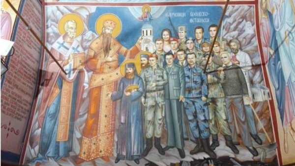 ХРАБРИ БОРЦИ СА КИМ ДОБИЛИ СУ ФРЕСКУ У ЦРКВИ У КАОНИ: Прва слева је моја тетка Бранка Ђукић (ФОТО)
