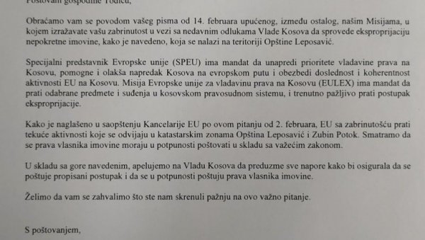Канцеларија ЕУ на тзв. Косову и Мисија Оебс одговориле на писма градоначелника Лепосавића