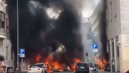 VOZILA U PLAMENU, OBLACI CRNOG DIMA: Prvi snimci stravične eksplozije u Milanu (VIDEO)
