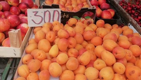 KAJSIJE 300 DINARA: Na tezgama Zelenog venca juče je bila velika ponuda sezonskog voća i povrća