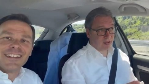 VUČIĆ I MALI SE PROVOZALI NOVOM OBILAZNICOM: Predsednik za volanom (VIDEO)