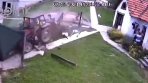 POJAVIO SE SNIMAK NESREĆE KOD UŽICA: Maloletnik traktorom uleteo u dvorište, povređeno više osoba (VIDEO)