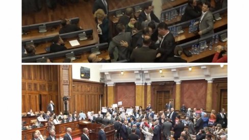 КУРТИЈЕВА ОПОЗИЦИЈА: Посланици дела опозиције дивљају у парламенту, сцене какве смо гледали само у Приштини (ВИДЕО)