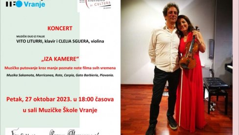 „IZA KAMERE“ U VRANJU: Duo iz Italije vodi publiku na muzičko putovanje kroz manje poznate filmske note