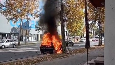 DRAMATIČNI PRIZORI U KRAGUJEVCU: Dim kulja u nebo, automobil guta vatrena buktinja (VIDEO)
