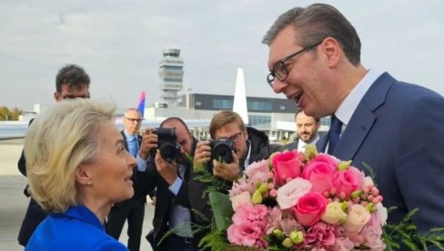 OČEKUJU NAS CELODNEVNI RAZGOVORI: Vučić dočekao Ursulu fon der Lajen na aerodromu (FOTO)