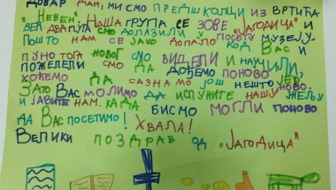 IMA NADE ZA NAŠU DECU: Pogledajte genijalno pismo, koje su predškolci iz Kruševca poslali muzeju (FOTO)