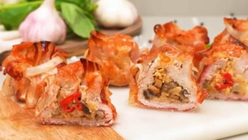 PIKANTNO I RASKOŠNO PREDJELO: Punjeno svinjsko meso umotano u slaninu (VIDEO)
