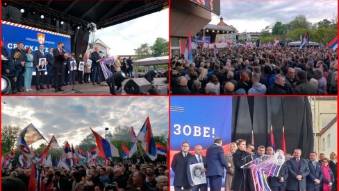 SKUP SRPSKA TE ZOVE“: Zvaničnici poručili – „Srbija je uz Srpsku kad je najteže“, učesnici skupa drže fotografije žrtava iz Podrinja