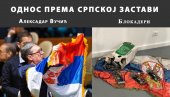 ODNOS PREMA SRPSKOJ ZASTAVI: Dok je Vučić ljubi, blokaderi je gaze i brišu noge sa njom (FOTO)