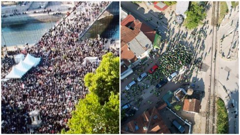 ДВЕ СЛИКЕ НИША: На Вучићевом скупу велики број људи, скуп блокадера пропао (ФОТО)