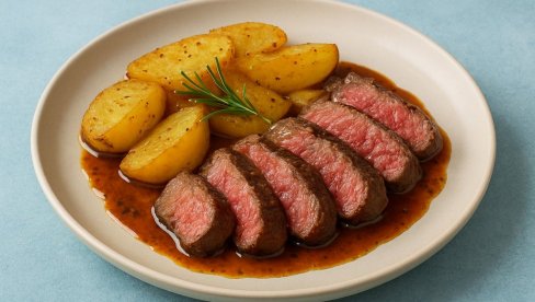 BIFTEK SA PEČENIM KROMPIROM I UMAKOM: Recept za idealan ručak.