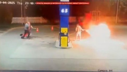 НАПРАВИО БАЦАЧ ПЛАМЕНА, ПА ПОКУШАО ДА СПАЛИ РАДНИКЕ Хорор на бензинској пумпи: Након хаоса побегао са лица места (ВИДЕО)