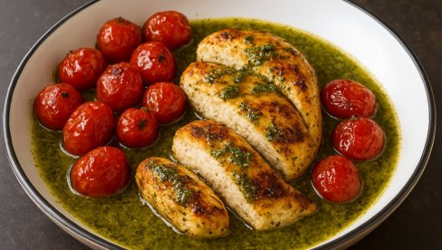 PILETINA SA PESTOM I PEČENIM PARADAJZOM: Recept za kremastu piletinu