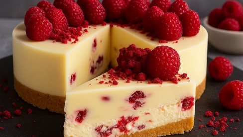 ЧИЗКЕЈК: Рецепт за чизкејк са малинама и белом чоколадом