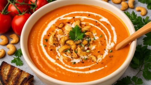 КРЕМ ЧОРБА ОД ПАРАДАЈЗА: Укус парадајза, са додиром хрскавог ораха и карамелизованог лука