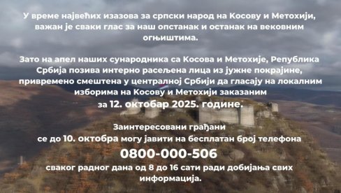 VAŽAN JE SVAKI GLAS Poziv interno raseljenim licima da glasaju na izborima na Kosovu i Metohiji - Evo kako da se prijavite (VIDEO)