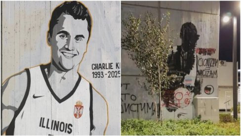 БРУКА: Током ноћи оскрнављен мурал Чарлију Кирку у Београду (ФОТО)